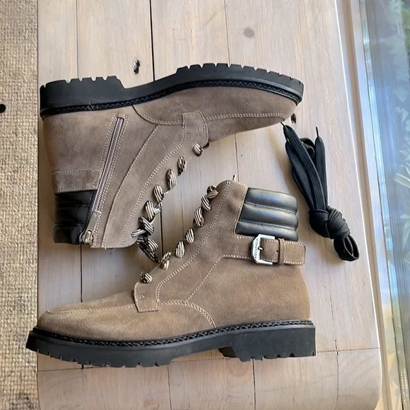 Aquatalia Mayra Weatherproof Lace Up Suede Ankle Lug Lace Up Moto Boots Size 11 - Picture 6 of 13